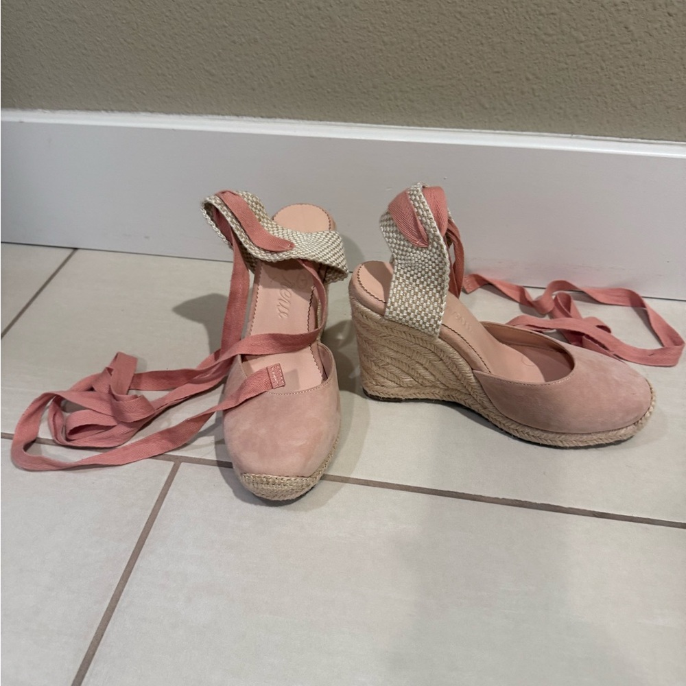 Pink Suede Lace-up Wedge Espadrilles- J. Crew Size 5-1/2